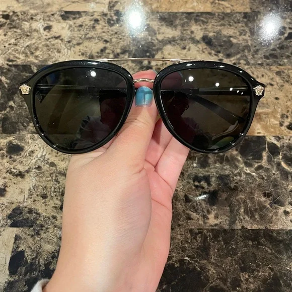 Versace Black and Gold Aviator Sunglasses - Picture 2 of 14